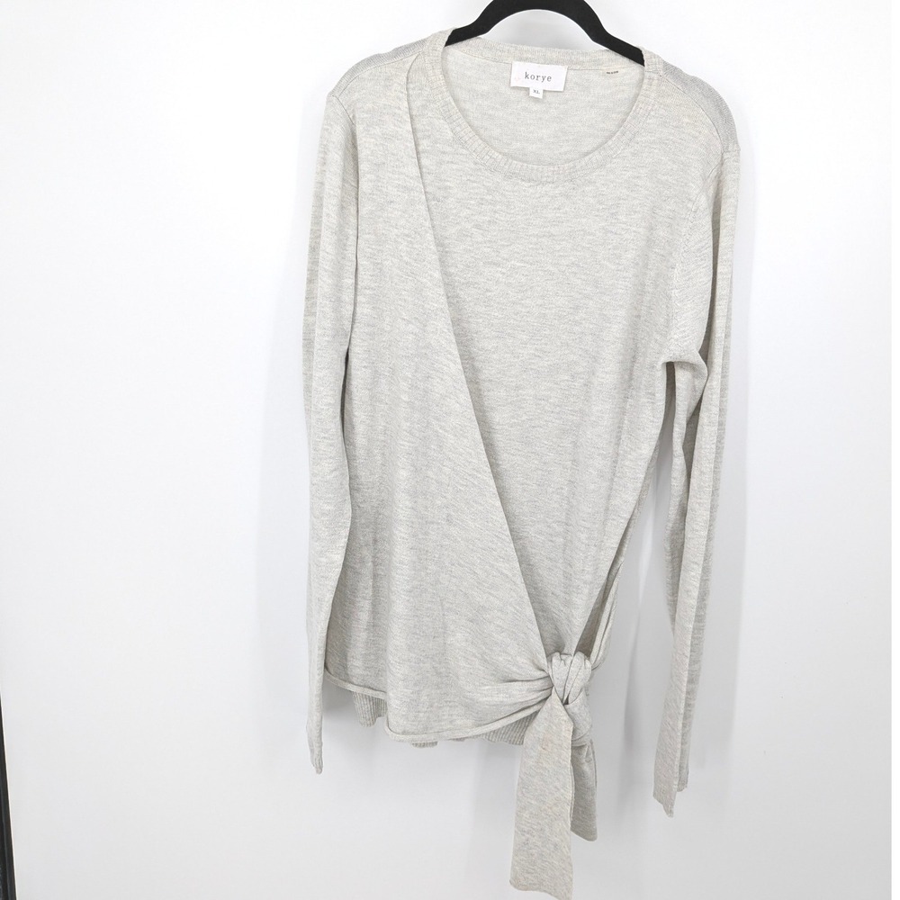 Korye Wool Blend Sweater Women XL Oatmeal Tie Wrap Long Sleeve Pullover Neutral